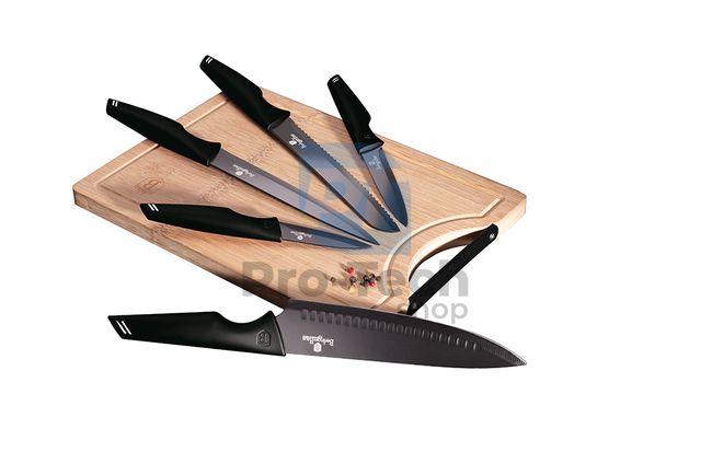 6-dielna sada kuchynských nerezových nožov s doskou na krájanie BLACK 20470