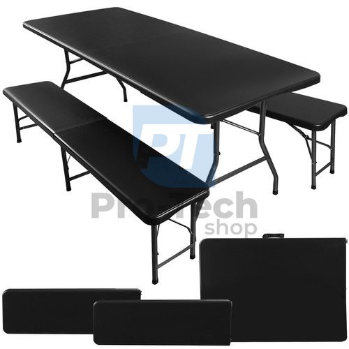 Skladací záhradný stôl 180 cm + 2 lavičky - čierny 75154