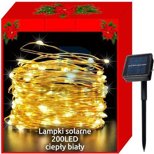 Vianočné osvetlenie - solárne - drôtiky 200LED teplá biela 75465